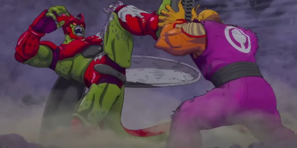 O gigante Orange Piccolo luta contra Cell Max em Dragon Ball Super: Super Hero.