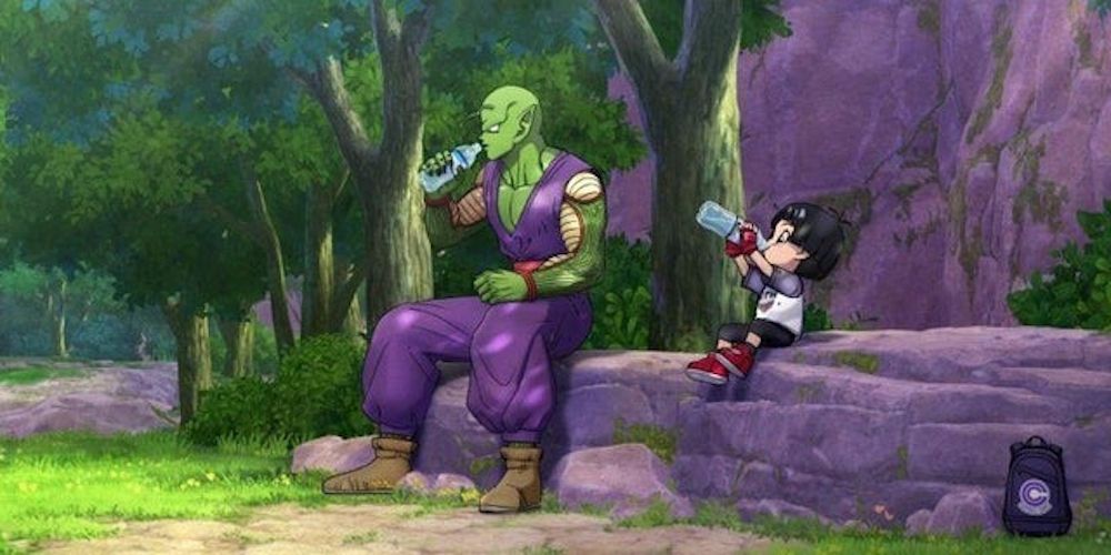 Piccolo and Pan cool down from training in Dragon Ball Super: Super Hero.
