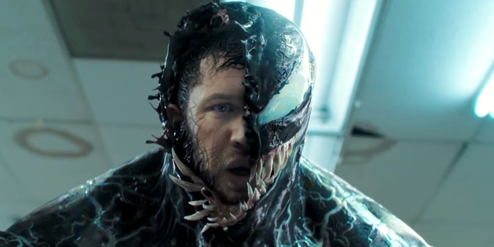 Venom taking over Eddie Brock in Venom movie