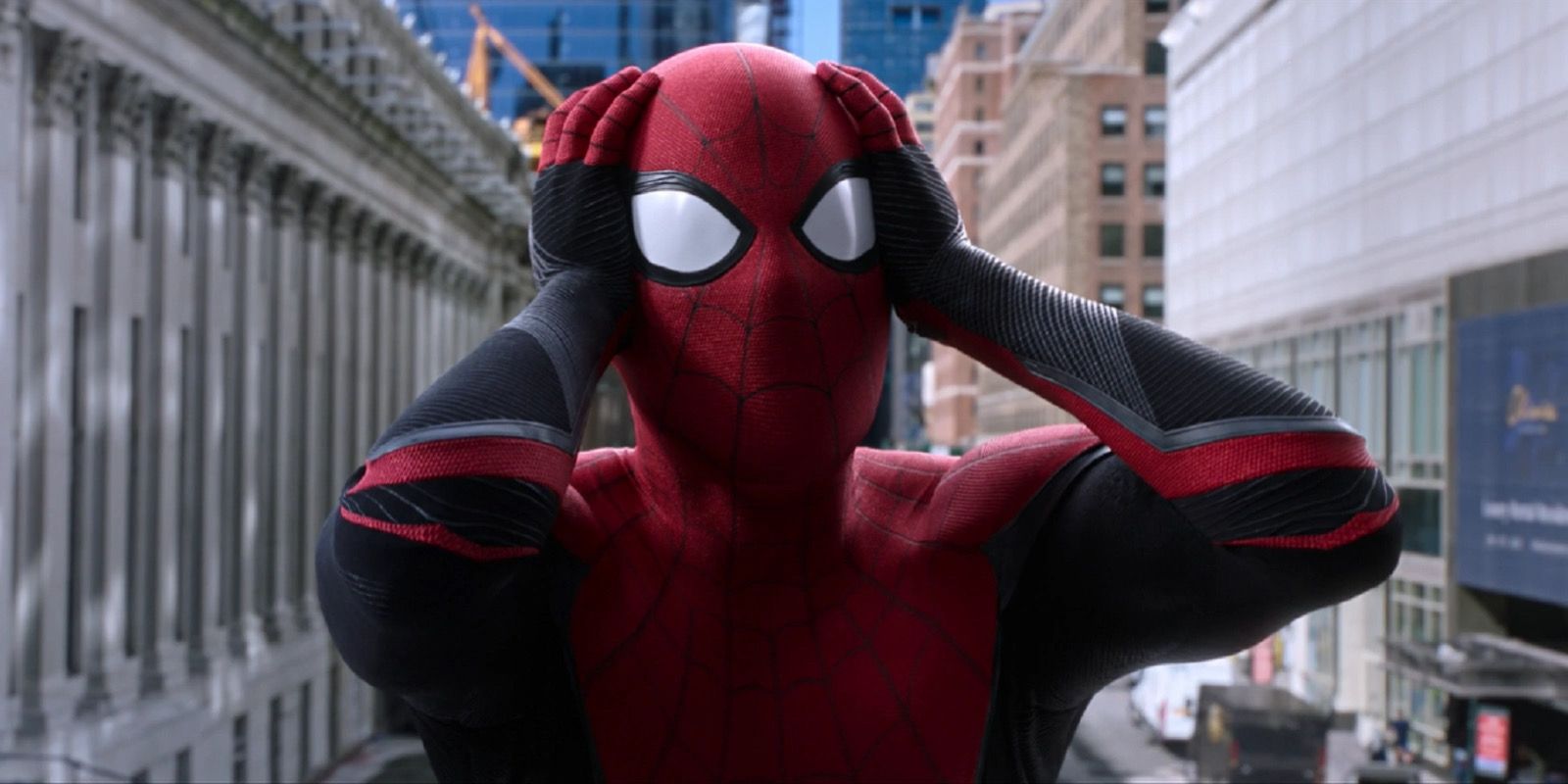 Spider-Man grabbing his head at the end of Far From Home