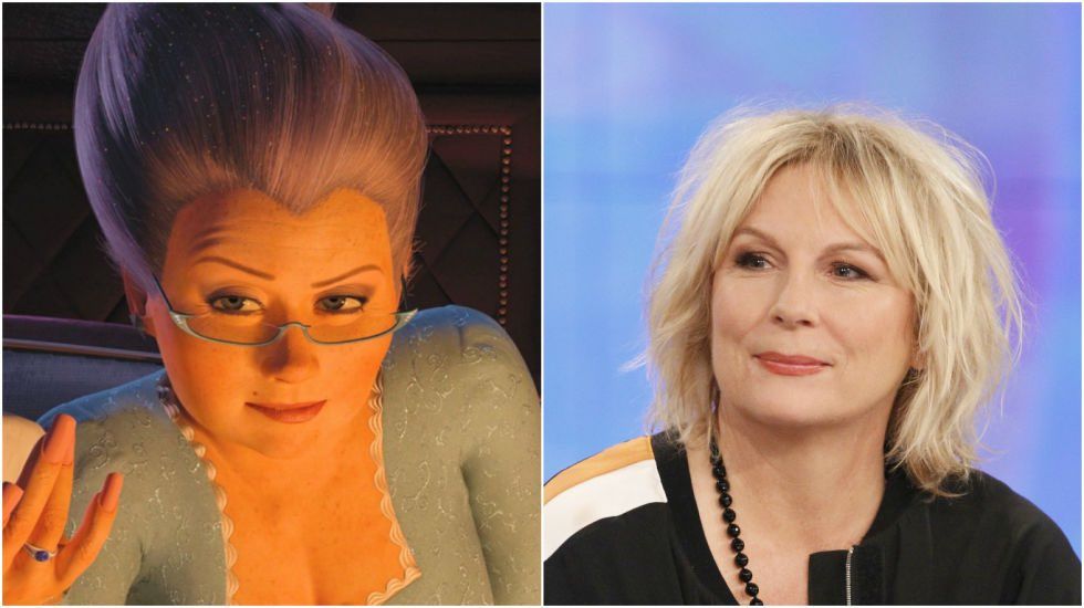 A split image of the Fairy Godmother in Shrek 2 and Jennifer Saunders