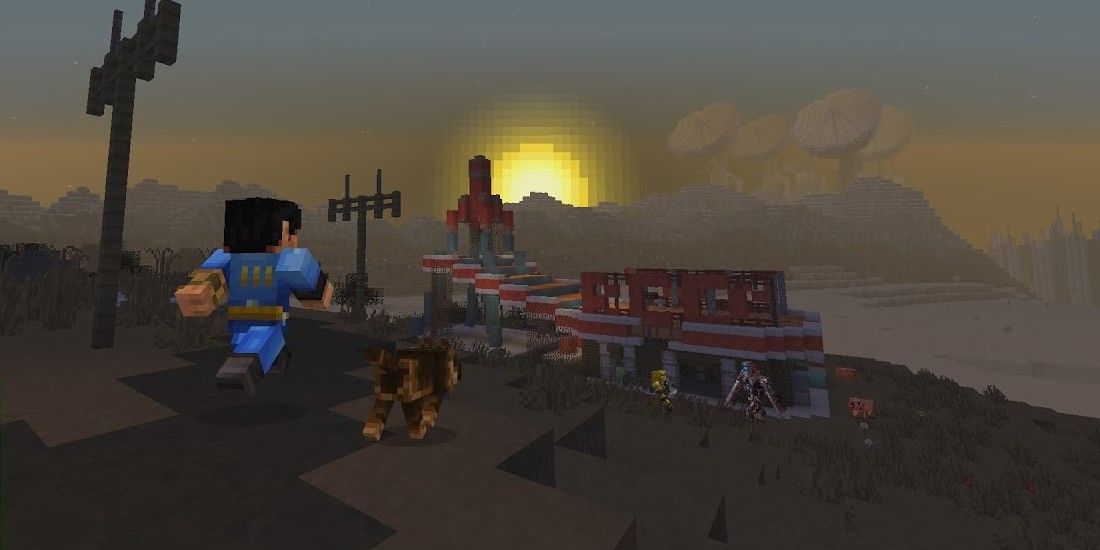 The Sole Survivor and Dogmeat exploring the wasteland in the Fallout mash-up pack