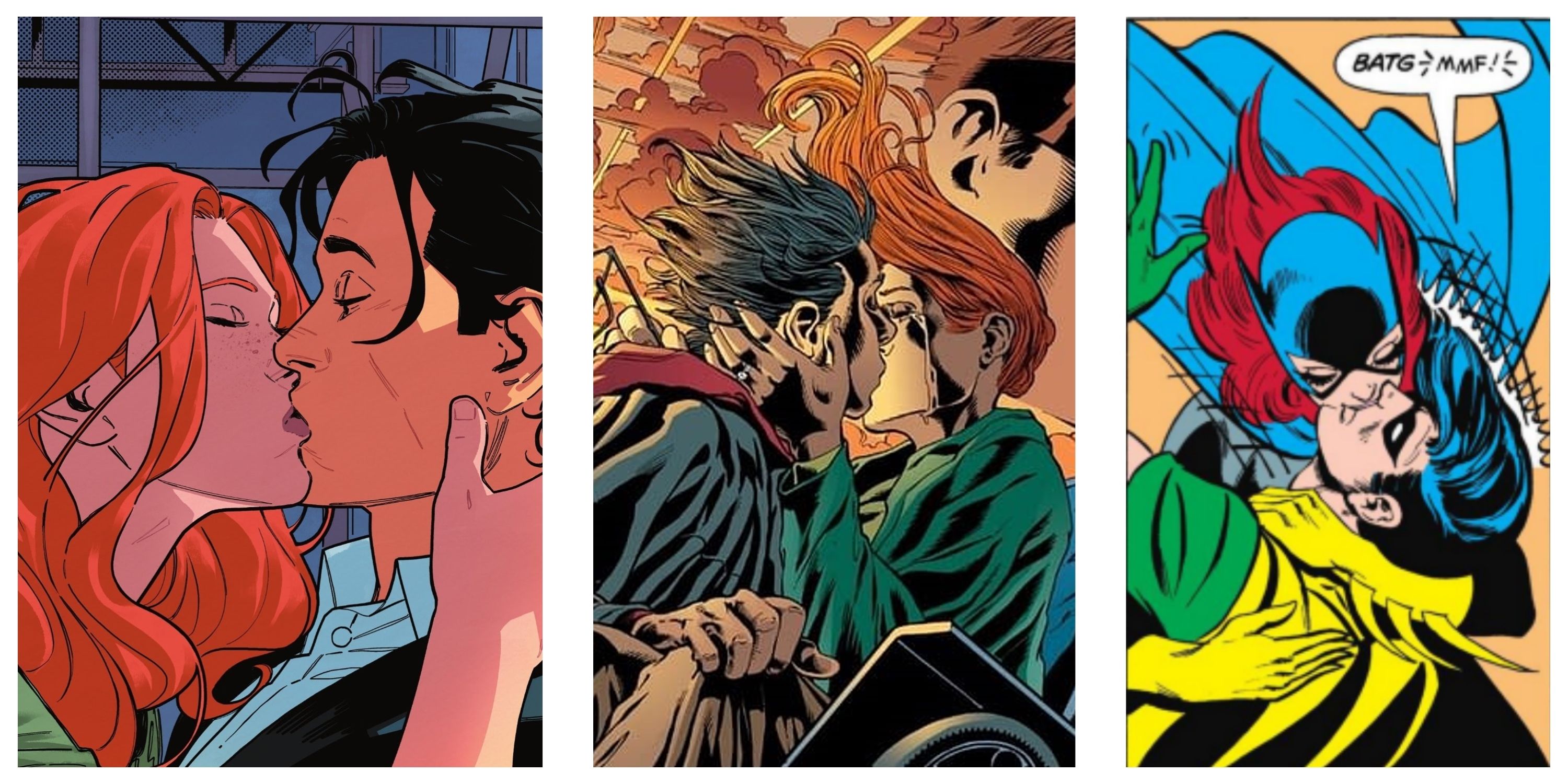Composite Image of Nightwing and Batgirl kissing in DC Comics