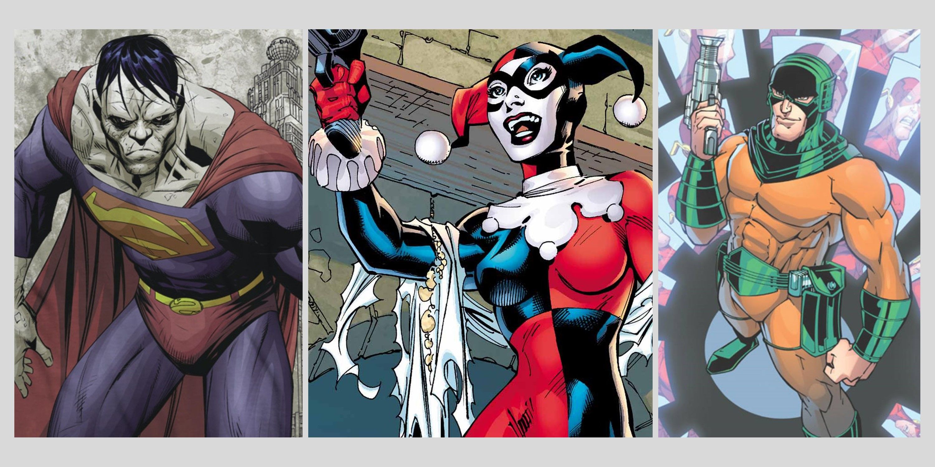 Split Image of Bizarro, Harley Quinn and Mirror Master