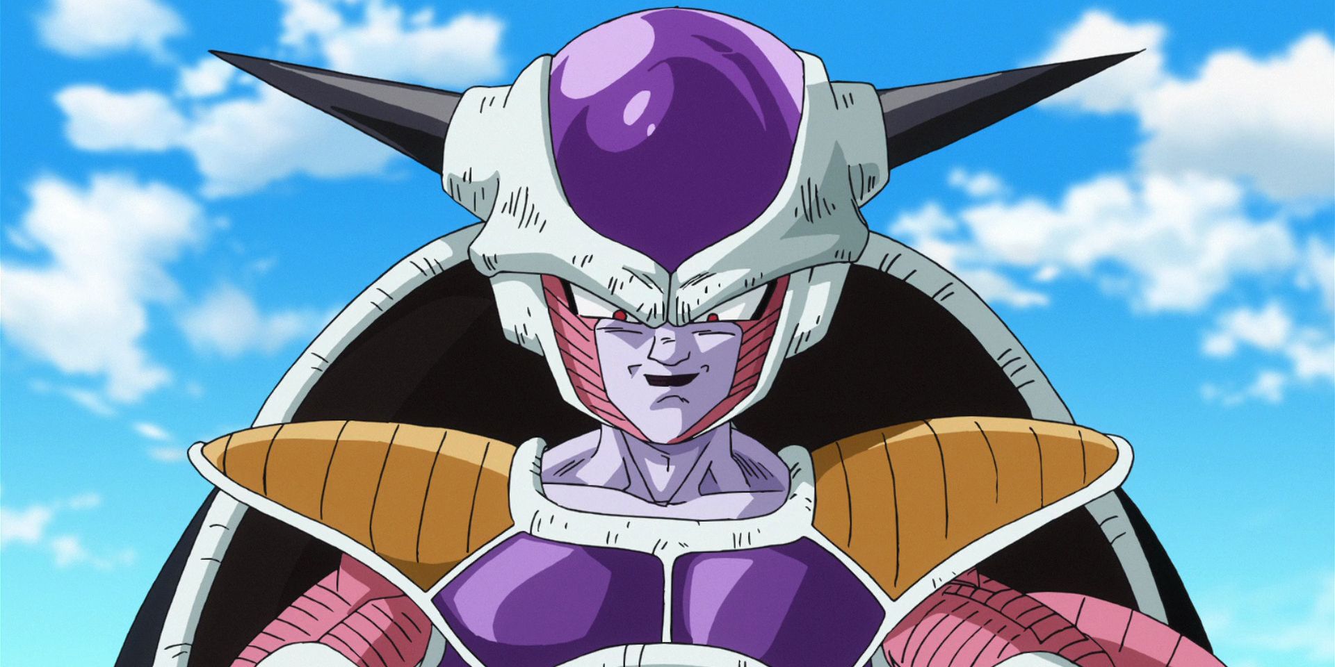 First Form Frieza looking down at Earth's heroes during Dragon Ball Super