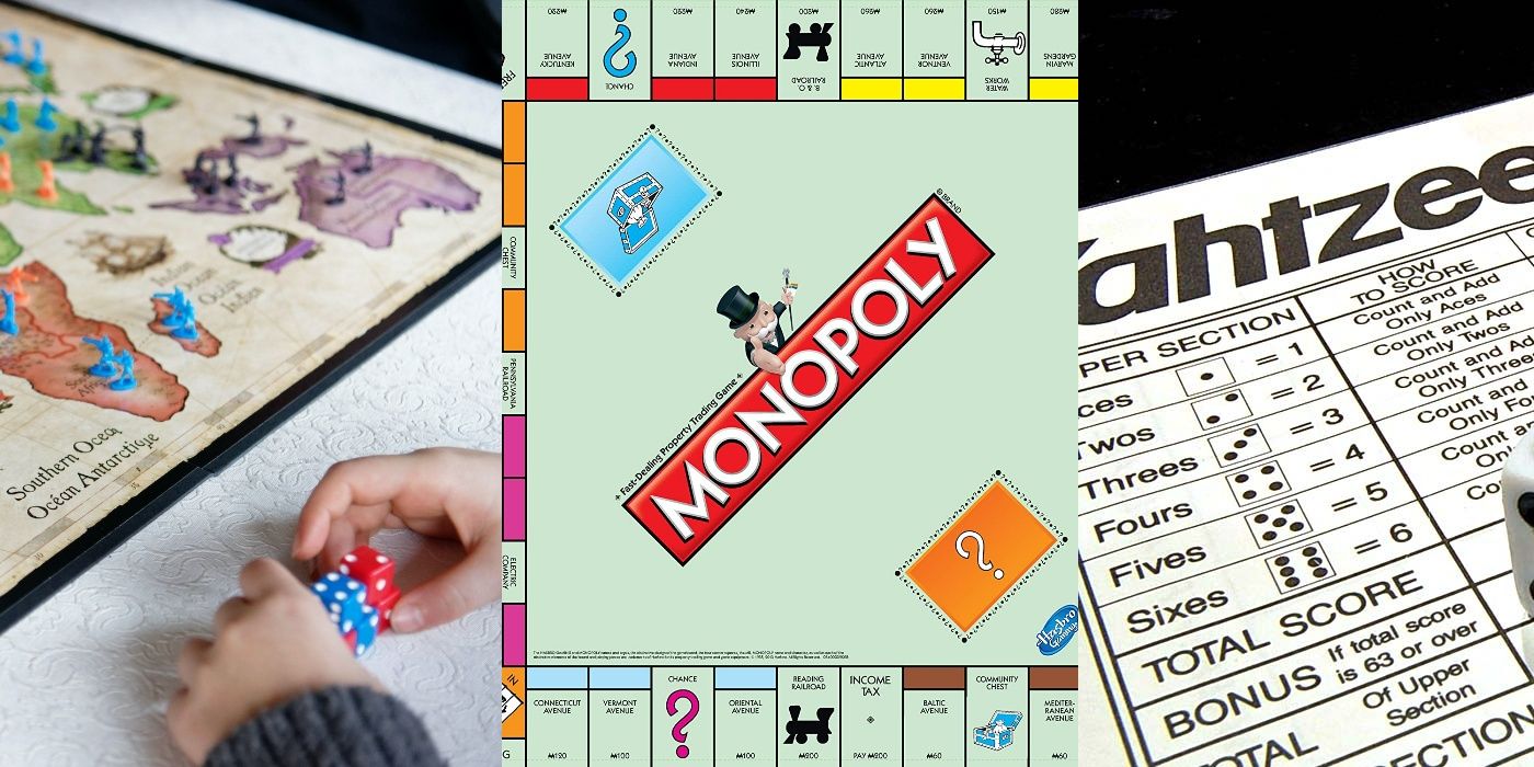 Image of frustrating board games like, Risk, Monopoly, and Yahtzee