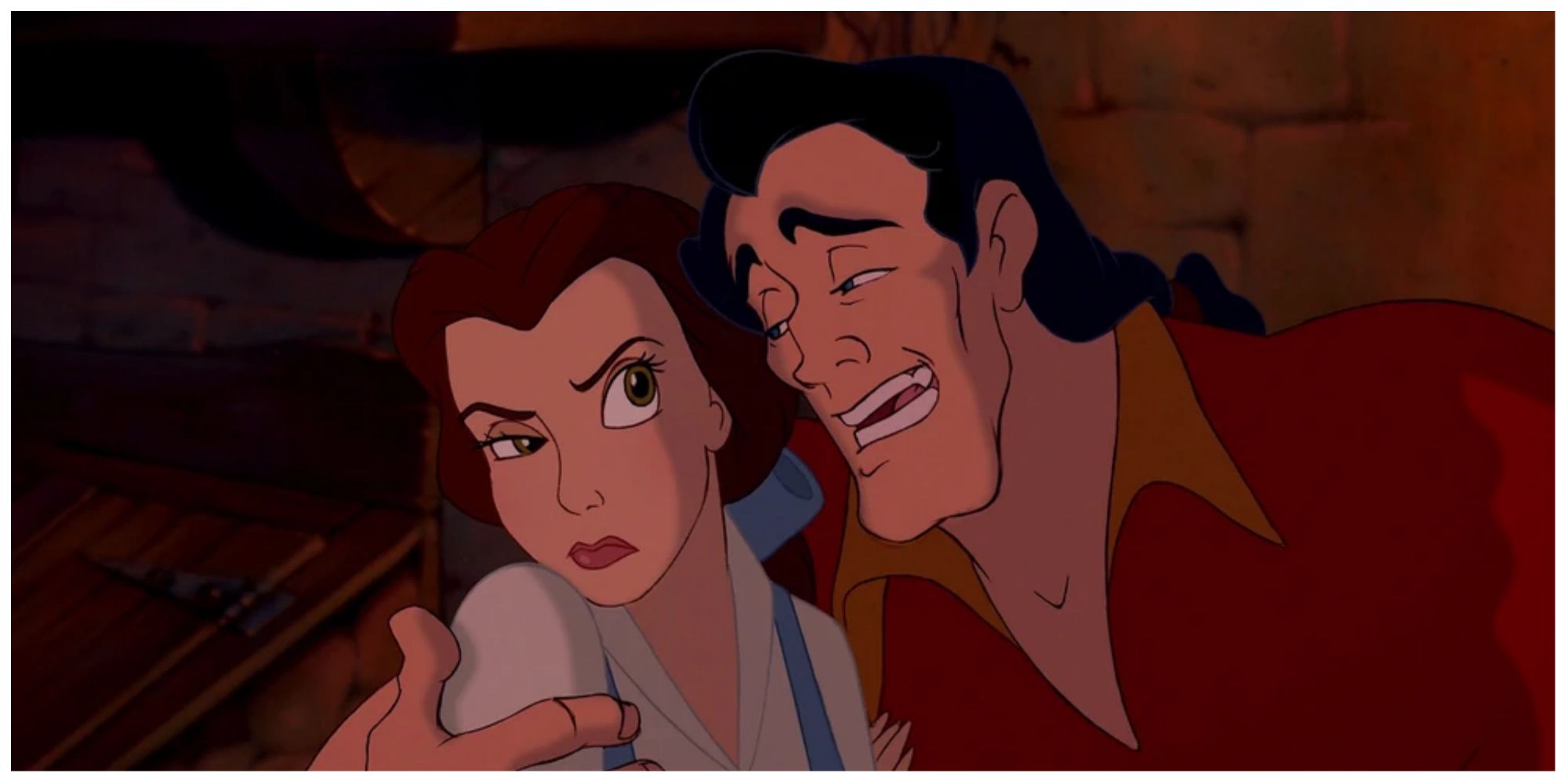 Gaston Legume bothers Belle from Beauty and the Beast