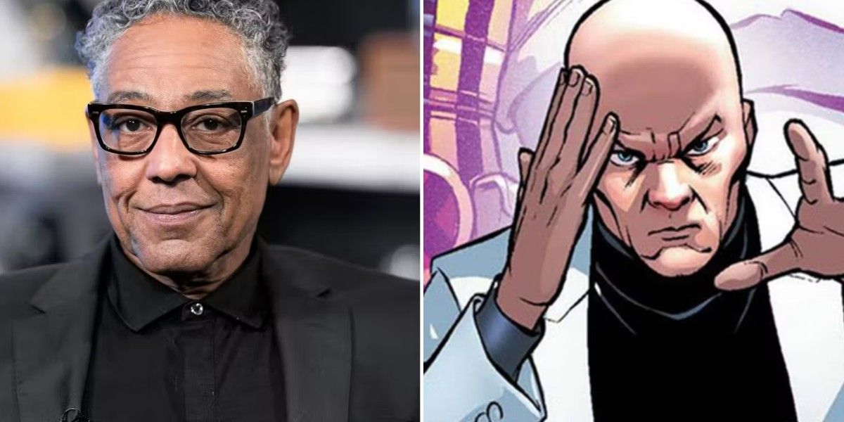 A split image showing Giancarlo Esposito and Professor X