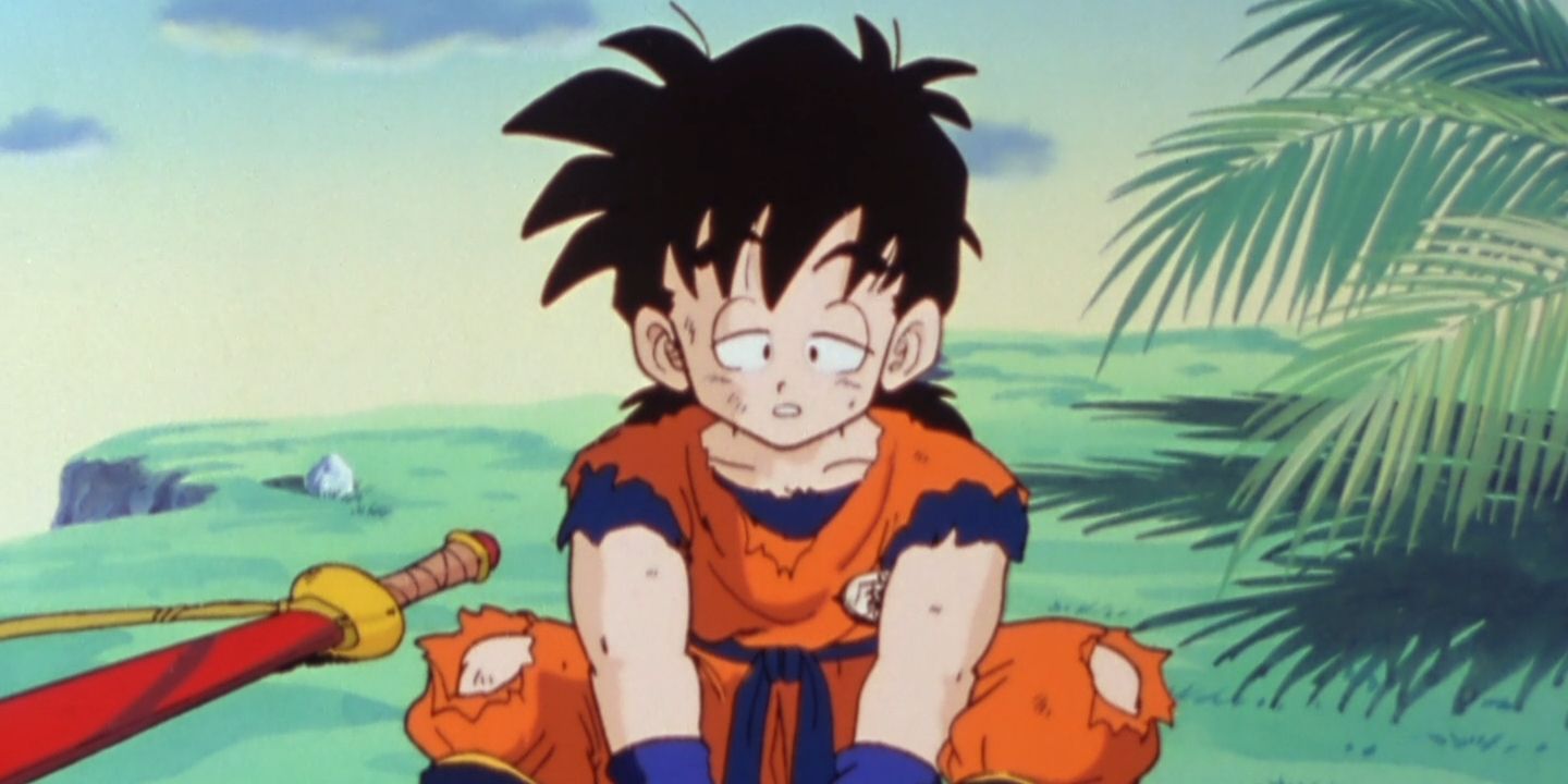 Gohan exhausted and hungry while training in Dragon Ball Z