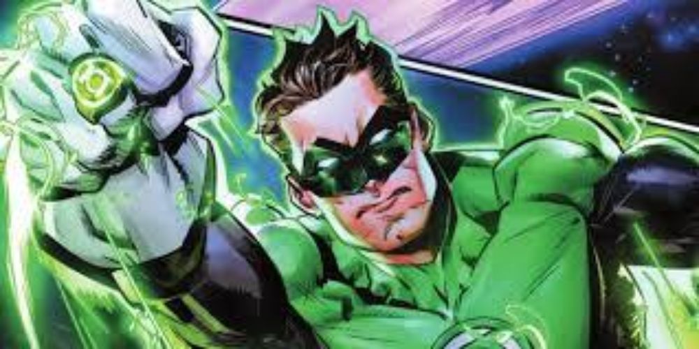 Green Lantern Hal Jordan flies with his power ring from DC Comics.