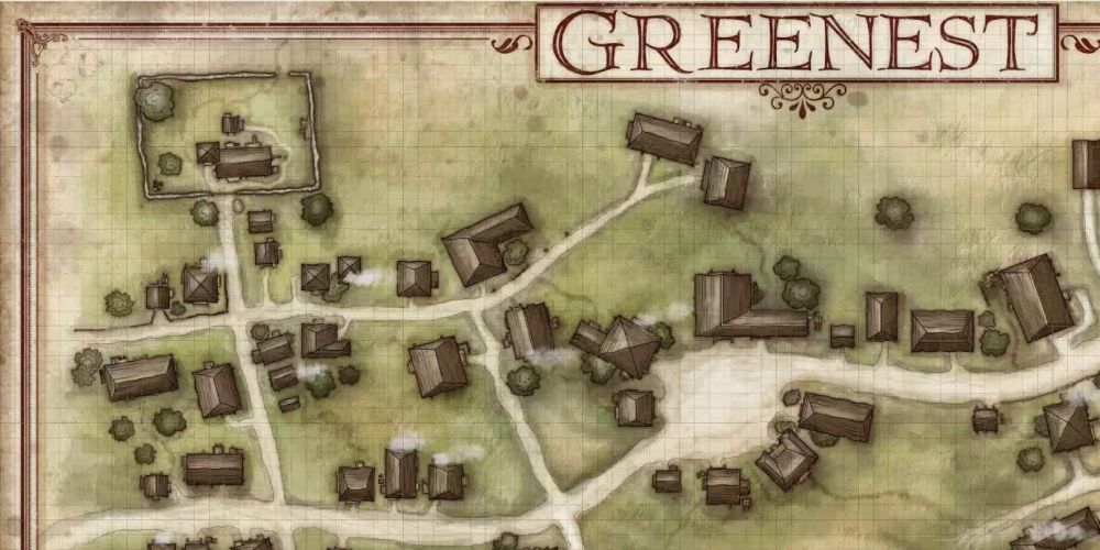 A map of Greenest town from the Hoard of the Dragon Queen premade DnD campaign.