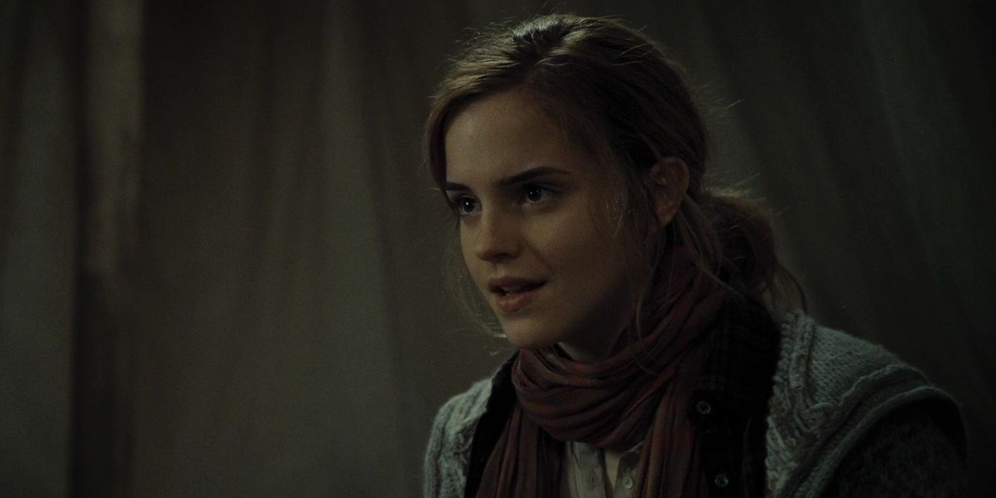 Hermione Granger speaks with urgency during Harry Potter and the Deathly Hallows: Part 1.