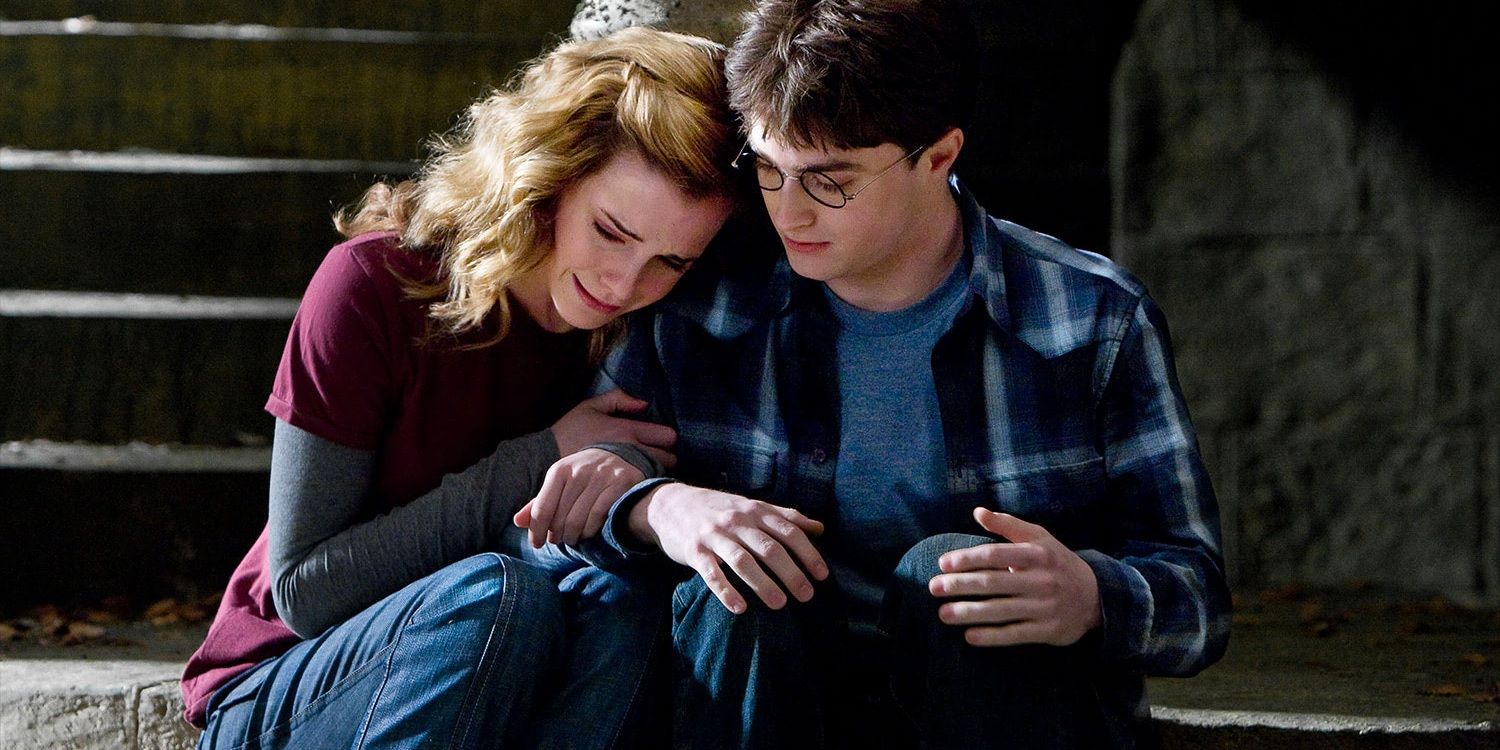 Hermione cries into Harry's shoulder in The Half-Blood Prince