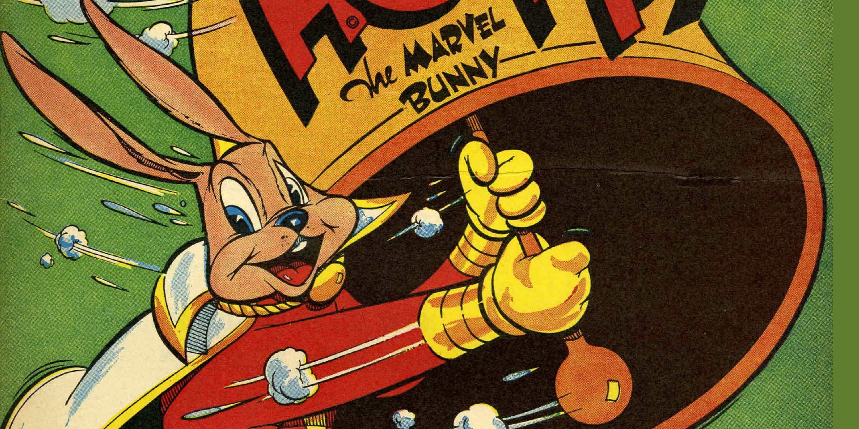 Hoppy The Marvel Bunny ringing a bell in Fawcett Comics