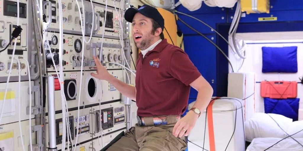 Howard from the Big Bang Theory floating in a space station.