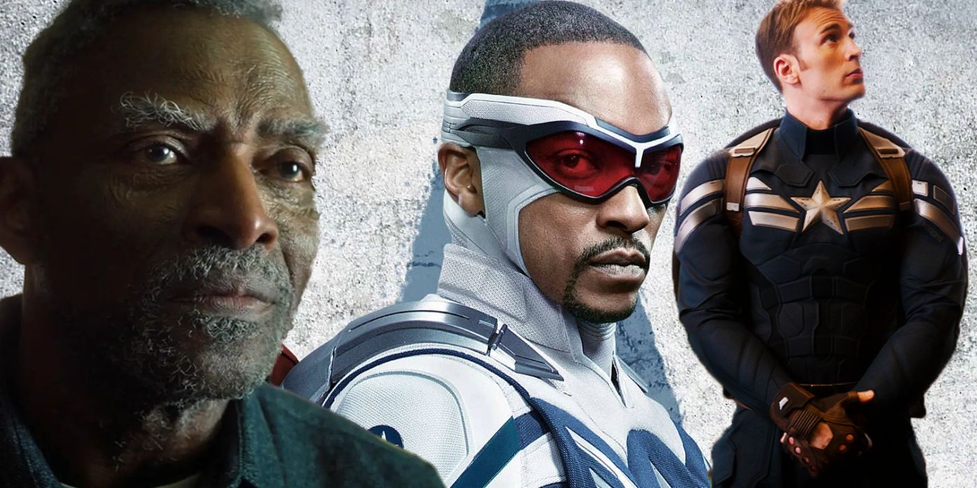 A photo collage depicts Isaiah Bradley, Sam Wilson and Steve Rogers from the MCU