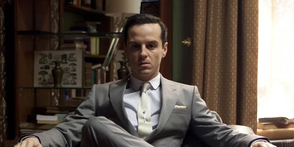 James Moriarty sitting in his office in Sherlock