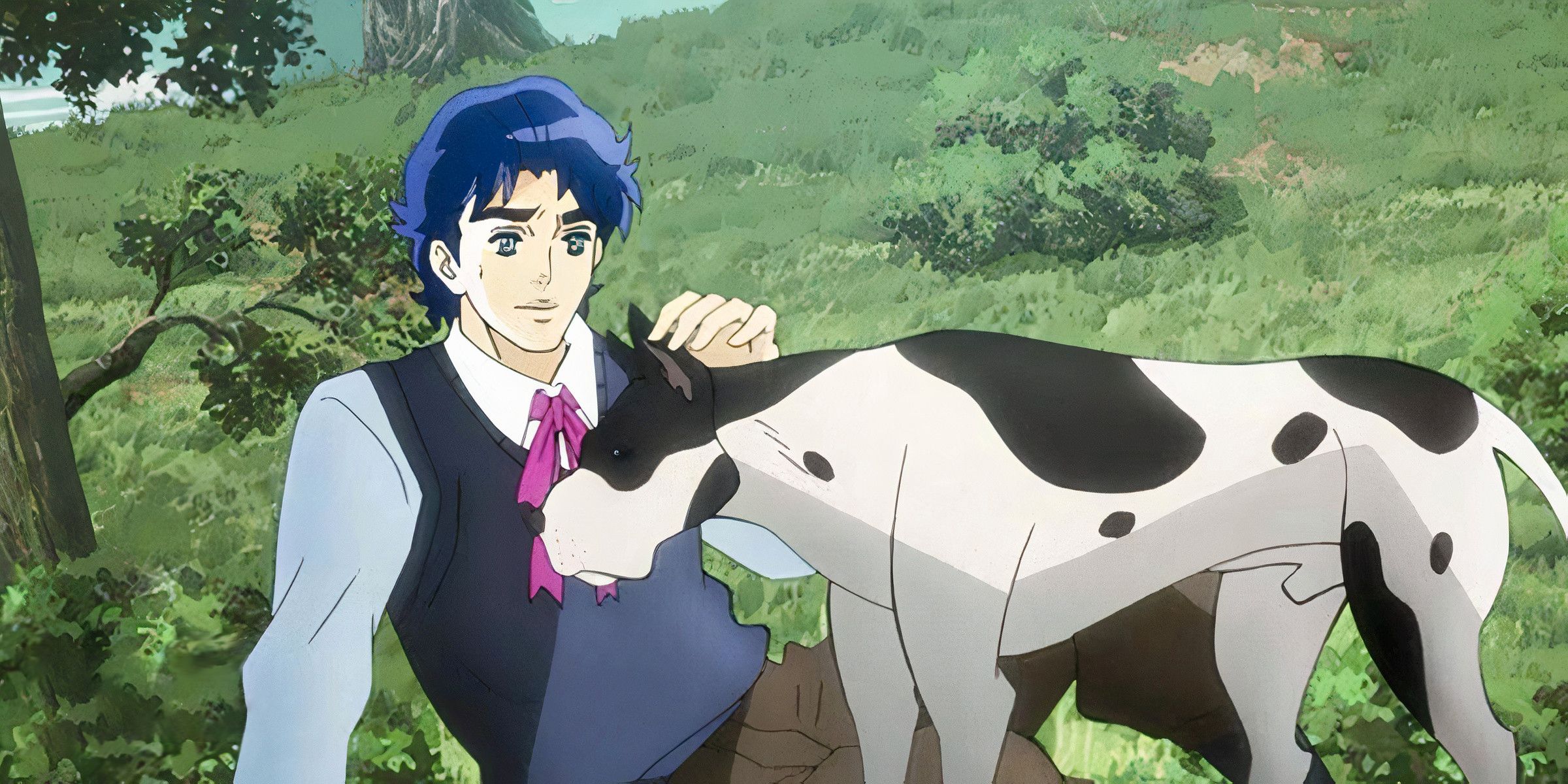 Johnathan and Danny the dog in the bizarre adventure of anime Jojo.