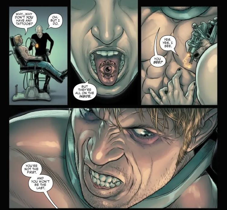 Johnny Blaze getting tattooed in Ghost Rider Vengeance Forever #1