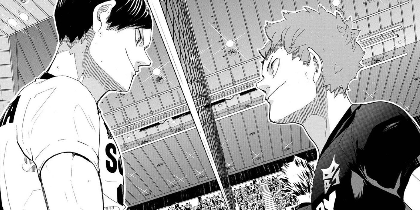 Kageyama and Hinata meet for the first time since graduating and joining different teams in Haikyuu!'s manga.