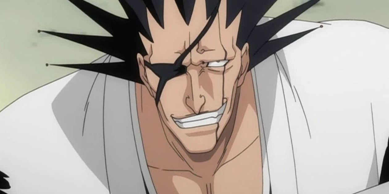 Kenpachi leering in the Bleach anime.