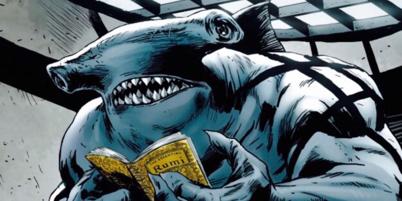 King Shark reading Rumi in DC Comics