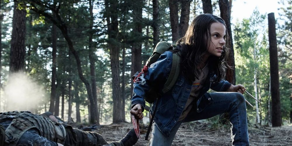 Laura during the final forest fight in Logan movie