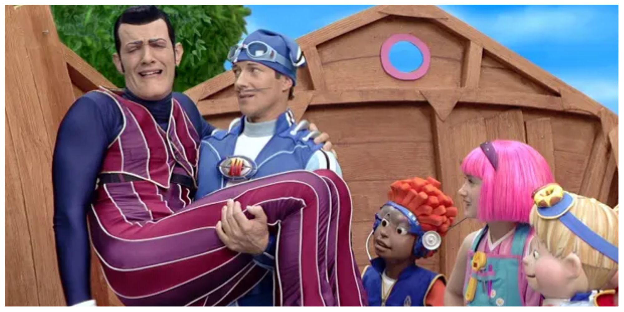 Stephanie, Sportacus, and Robbie Rotten in LazyTown