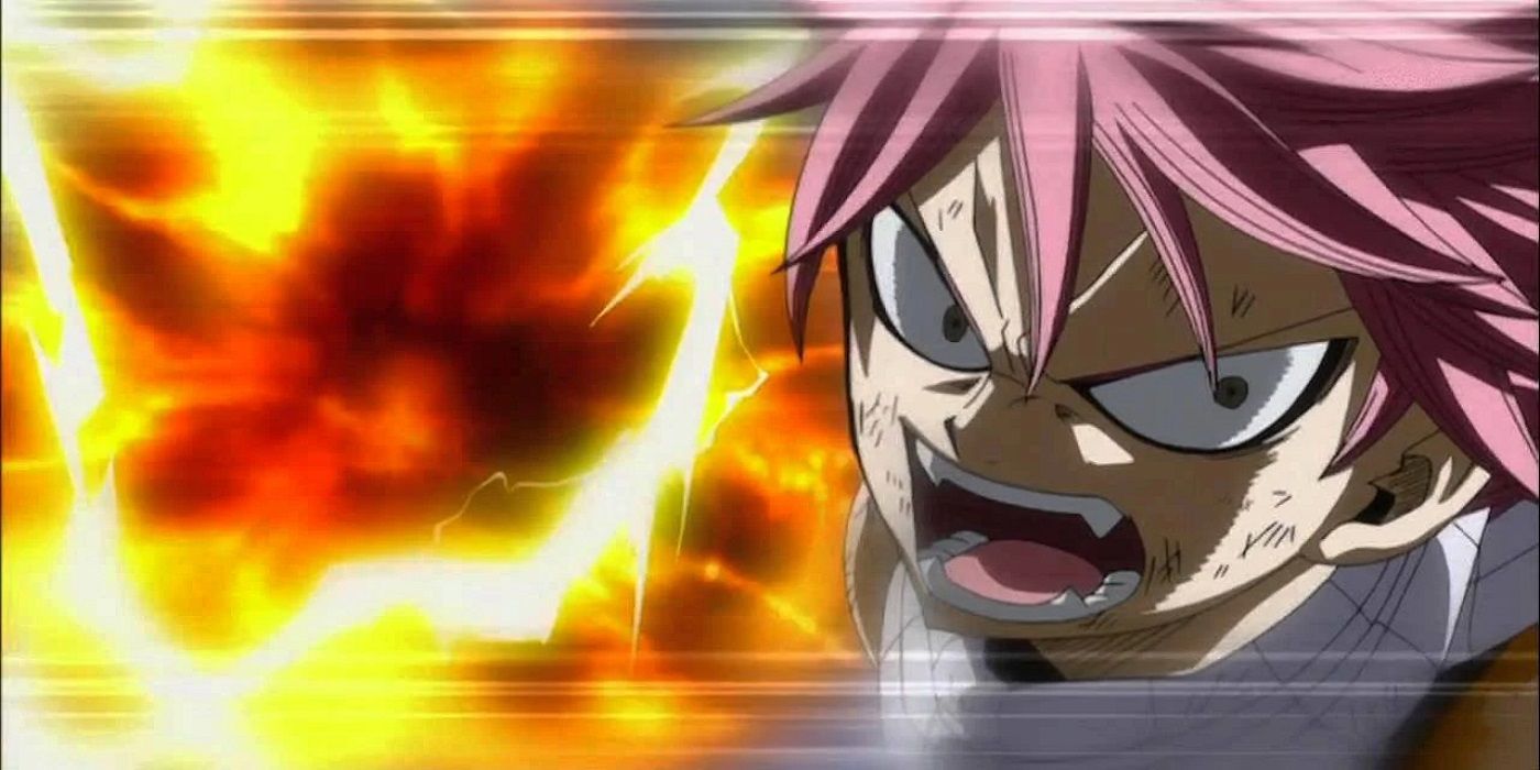 Natsu uses his Lightning Fire Dragon Iron Fist attack in Fairy Tail