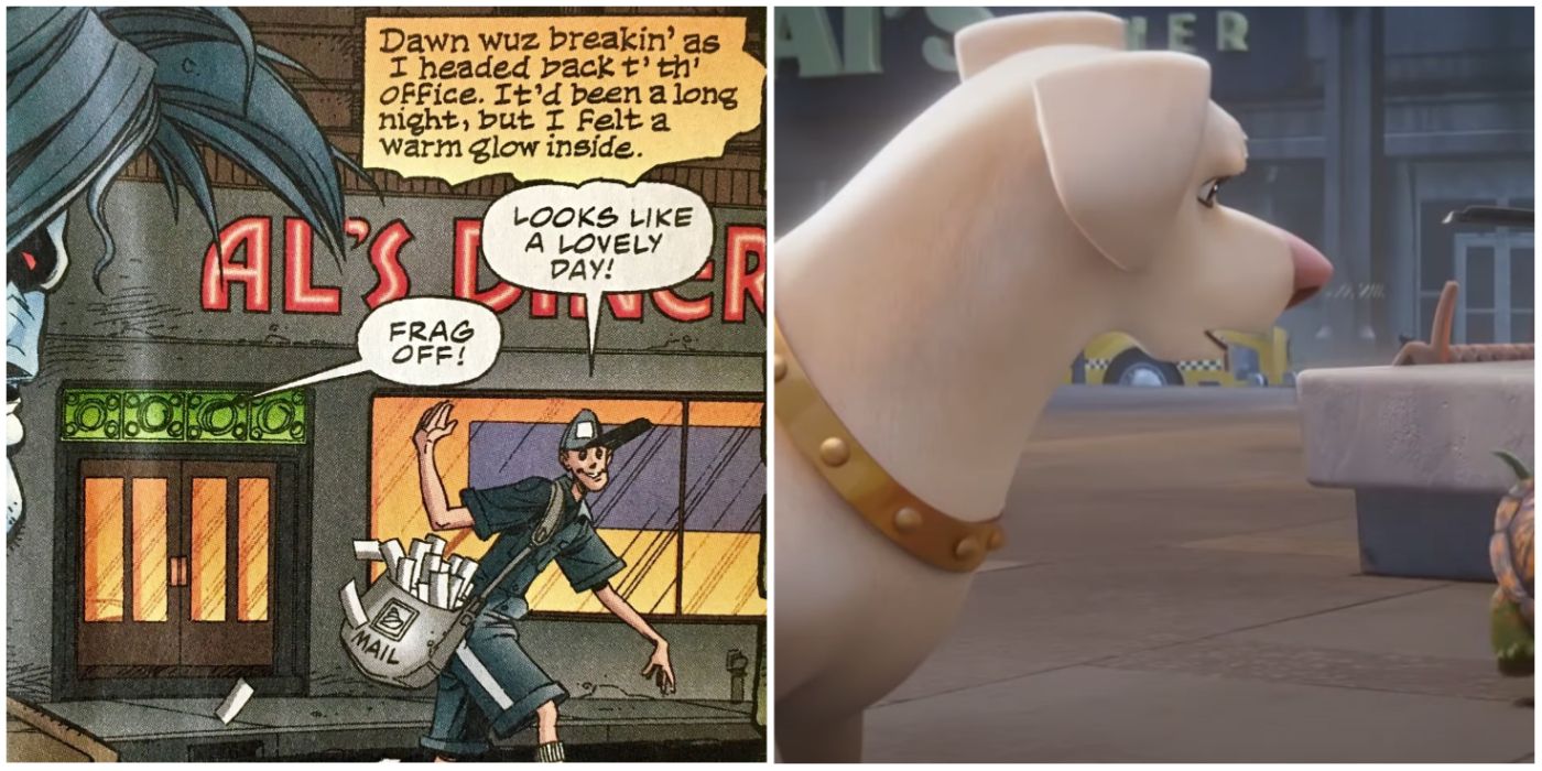 Lobo talks to a mailman in DC comics and Krypto in Super-Pets