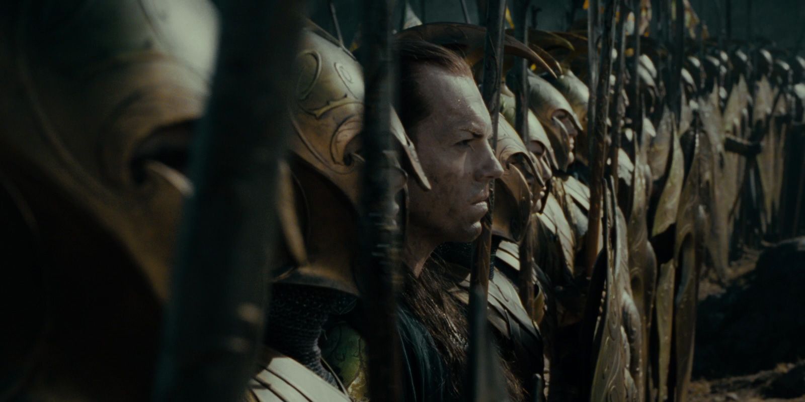 Elrond stands with the Elven troops in The Lord of the Rings: The Fellowship of the Ring.