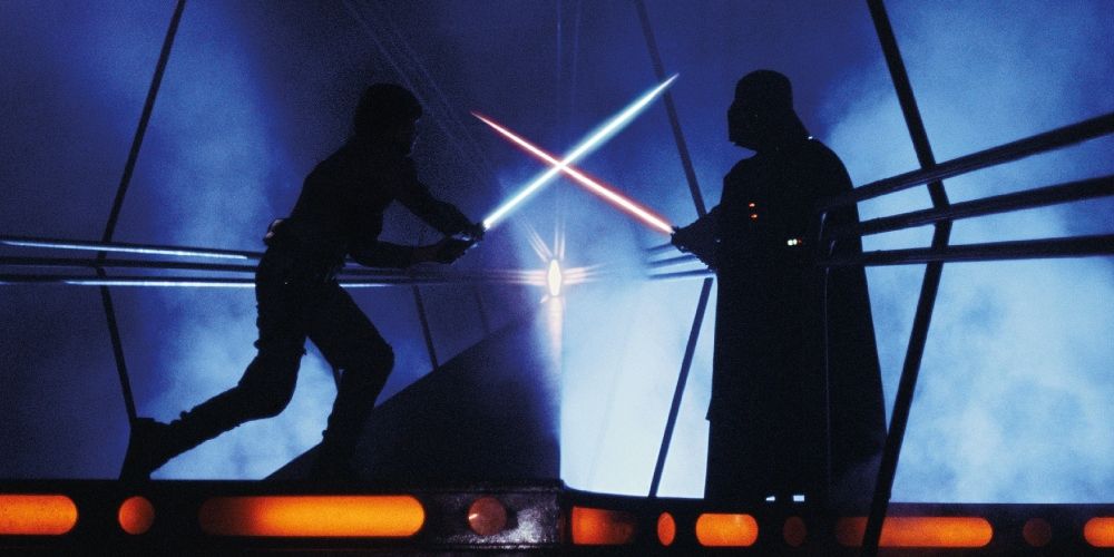 Luke Skywalker and Darth Vader duel in Cloud City in Star Wars Episode V: The Empire Strikes Back