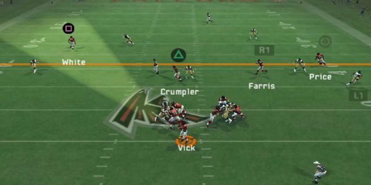 Michael Vick going looking for a receiver to pass to in Madden NFL 06