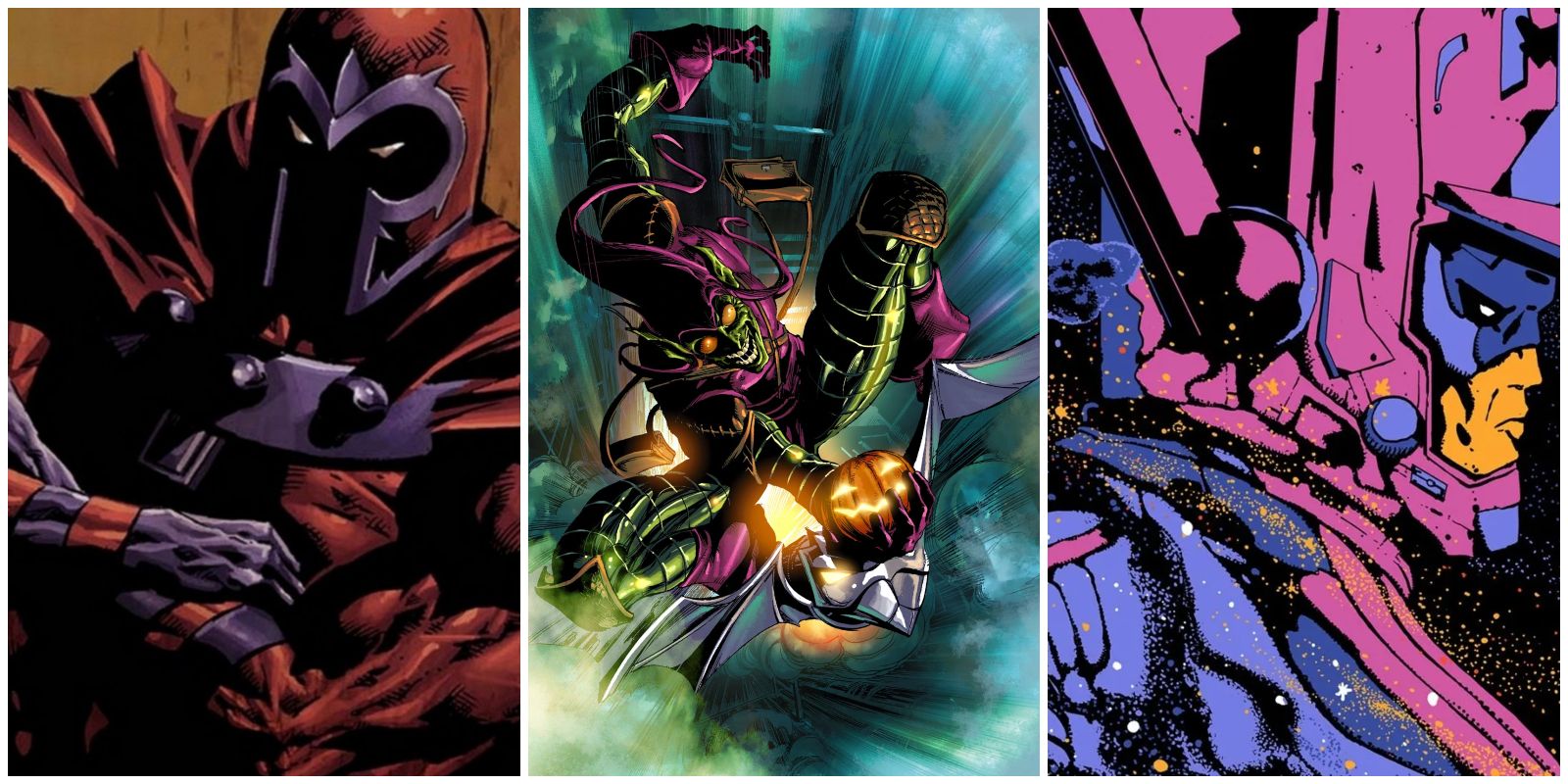 Magneto, Green Goblin, and Galactus artwork from Marvel Comics