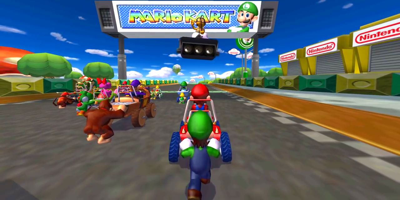 Racers at the starting line in Mario Kart Double Dash