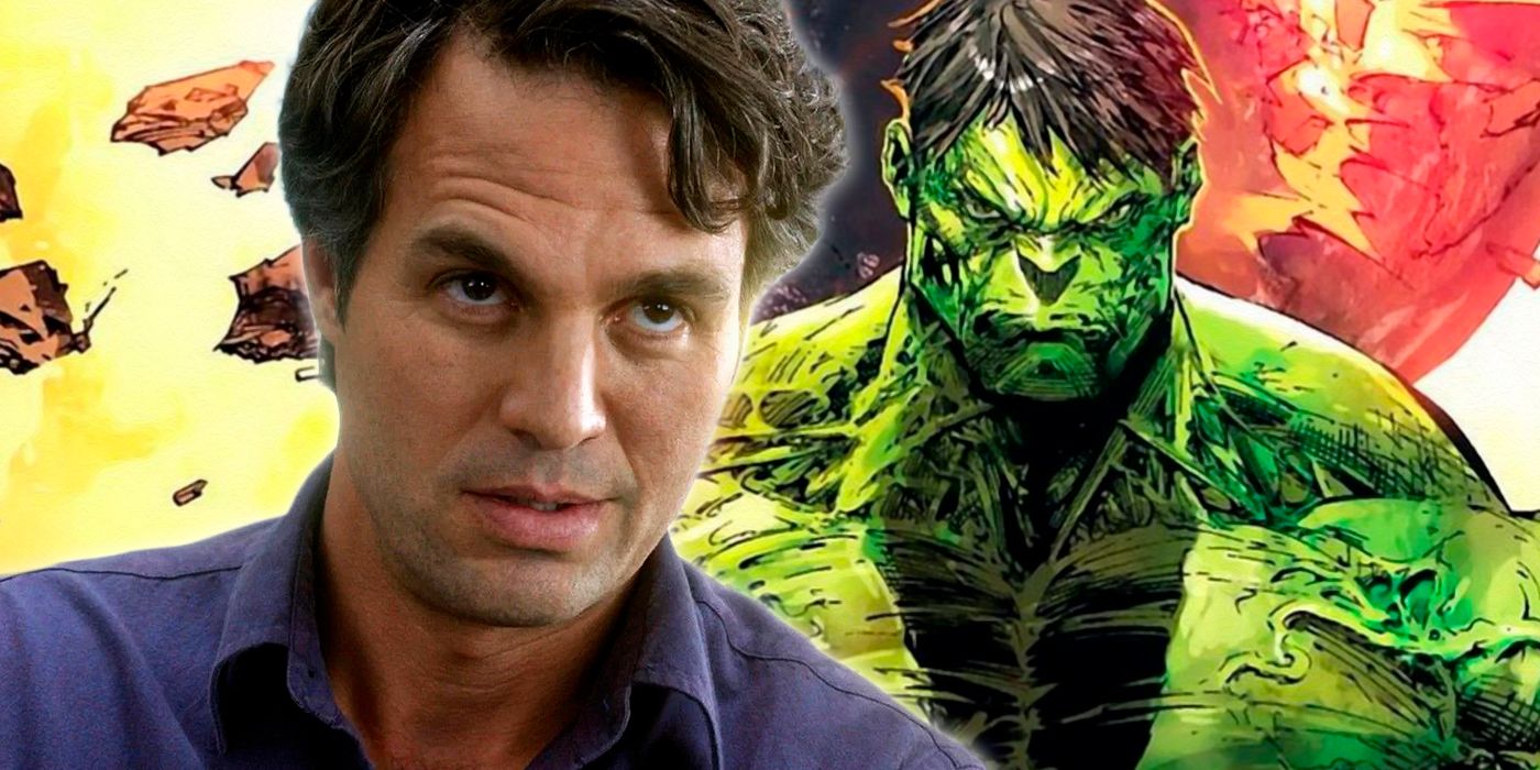 A collage of Mark Ruffalo and comic art of an angry Hulk from Marvel Comics