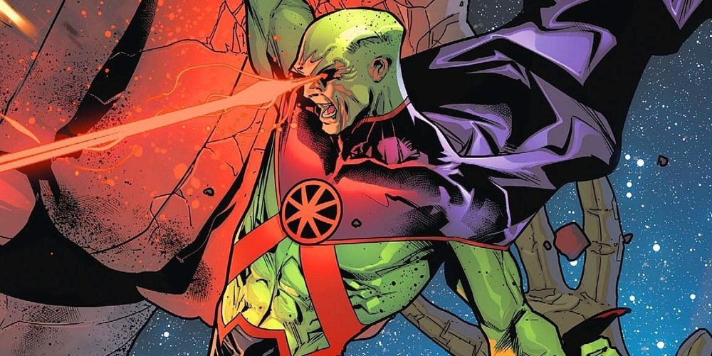 Martian Manhunter yells while using his laser eyes in DC Comics.