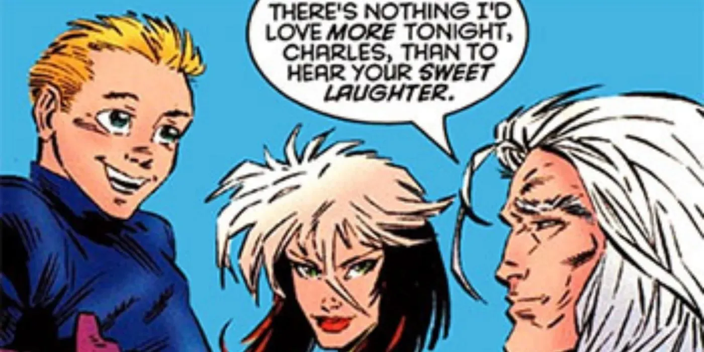 Magneto and Rogue in the Age of Apocalypse dote on their son, Charles.