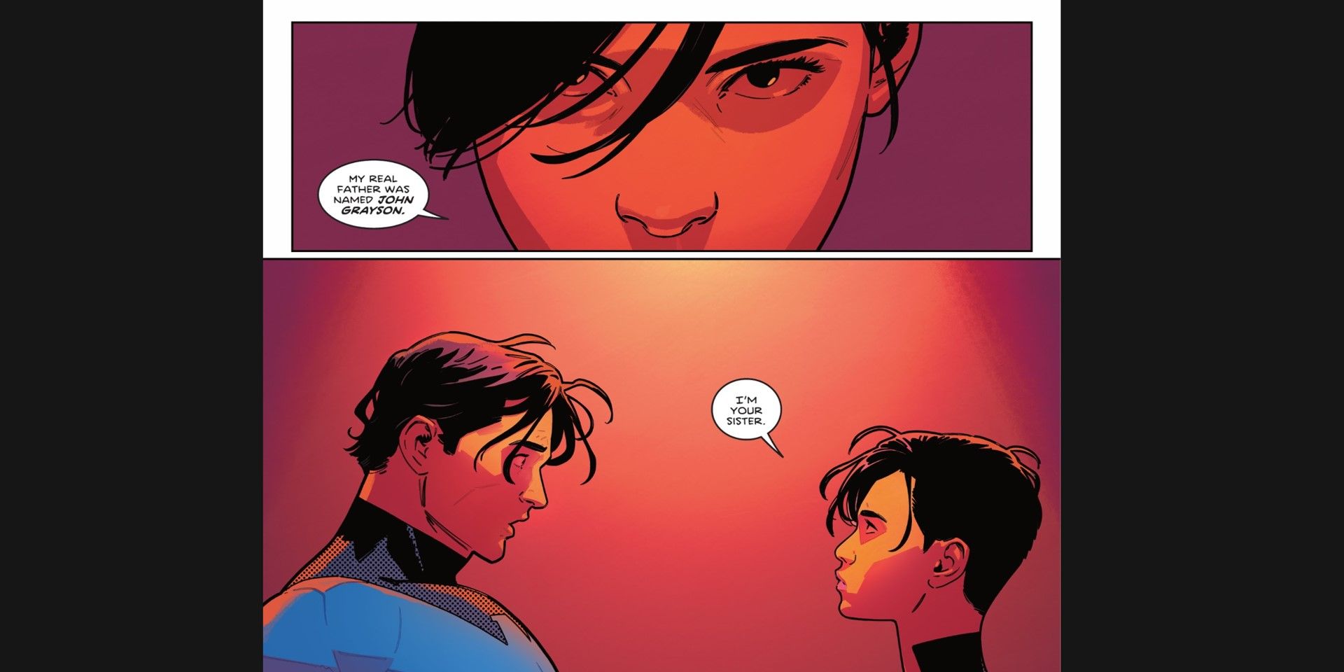 Melinda Zucco and Nightwing facing each other in DC Comics