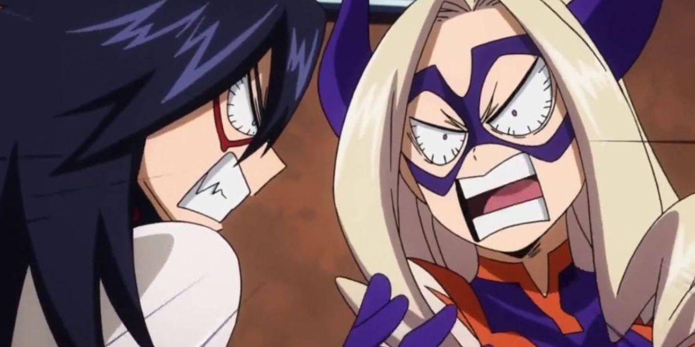 Midnight & Mt. Lady fighting in My Hero Academia.