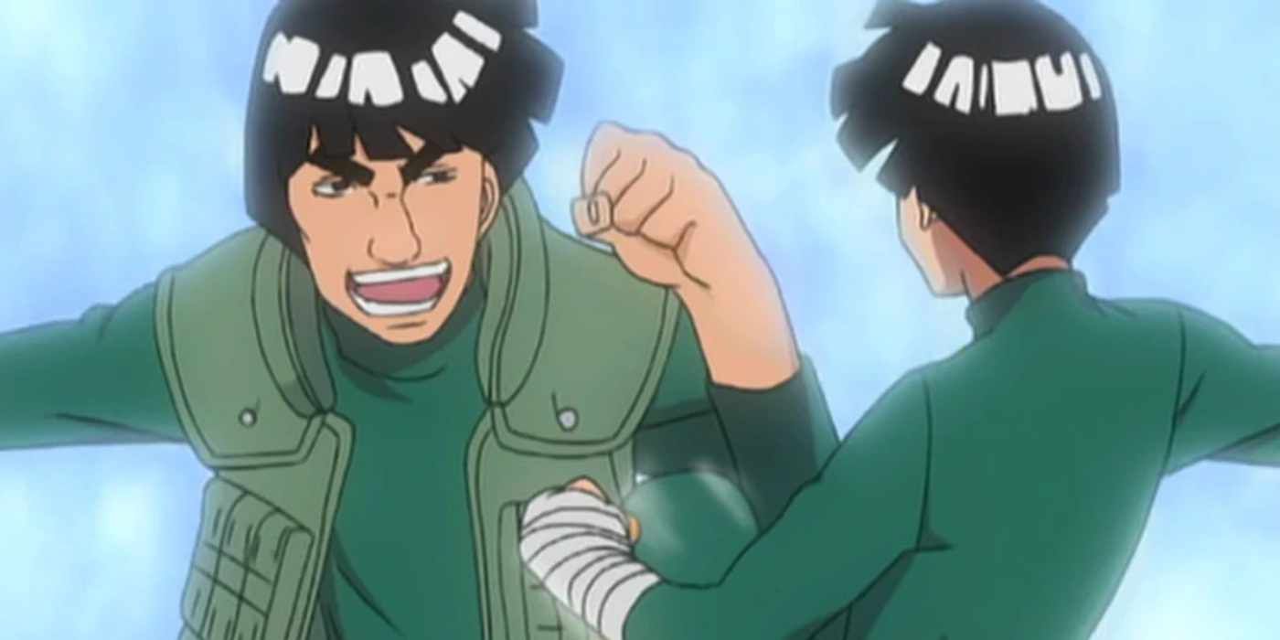 Might guy fighting Rock Lee in Naruto