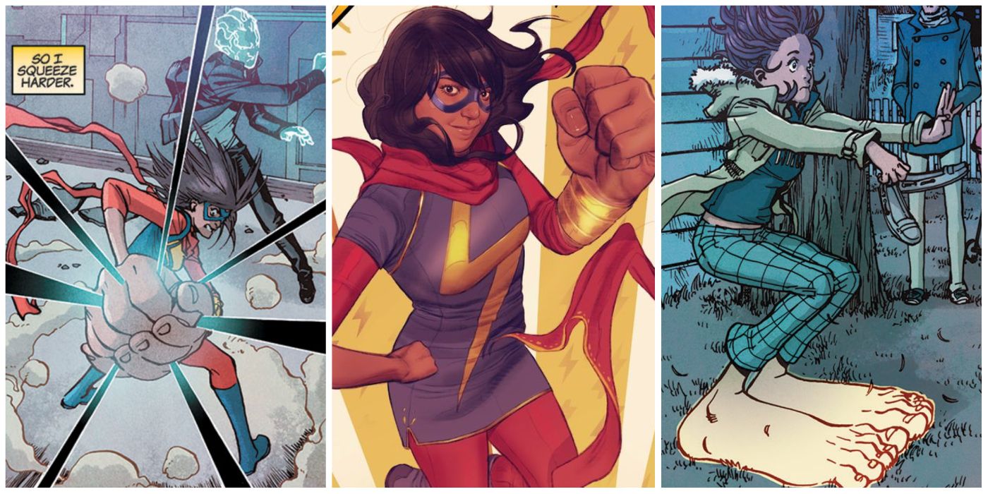 Ms. Marvel demonstrates various powers in Marvel Comics