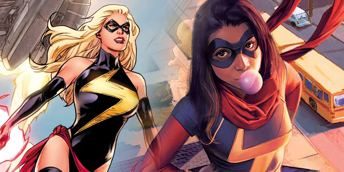 Carol Danvers and Kamala Khan as Ms. Marvel split image