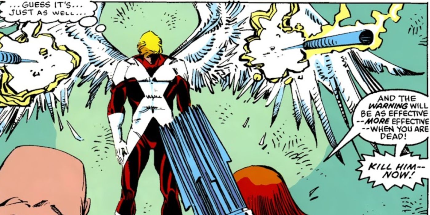 Angel's wings harpooned in X-Men comics