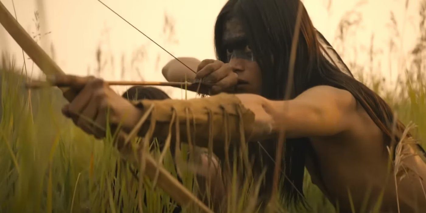 Naru readies bow and arrow for Predator target in Prey 