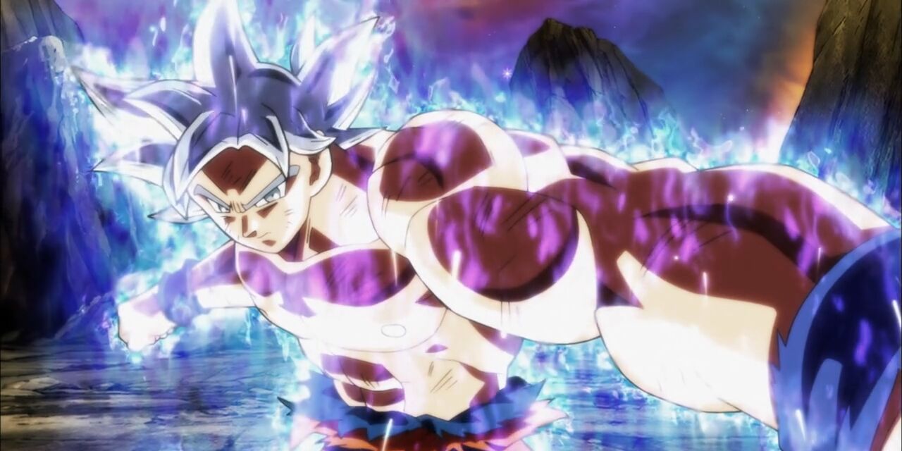 Perfected Ultra Instinct Goku clashes fists with Jiren in Dragon Ball Super.
