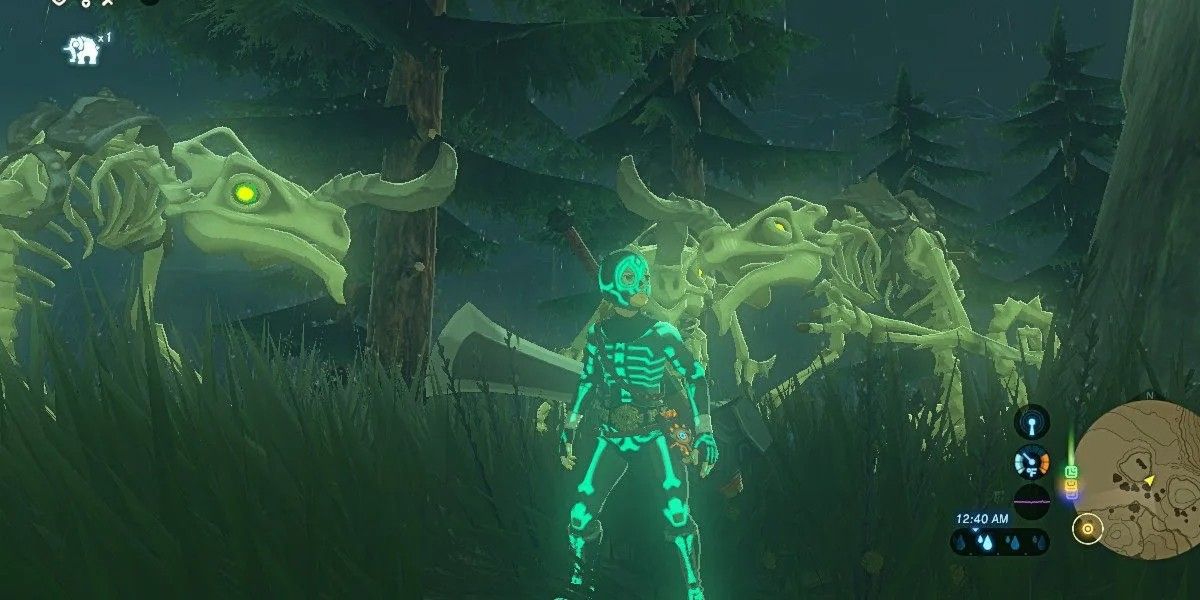 An image of Breath of the Wild's glowing and skeletal radiant armor set