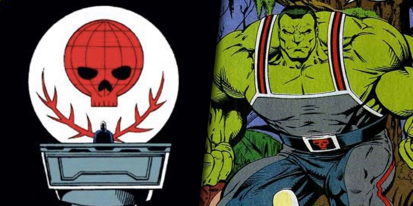 Red Skull's New World Order and a brainwashed Hulk split image