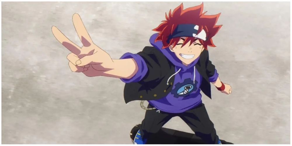 Reki Kyan holding up the peace sign in Sk8 the Infinity.