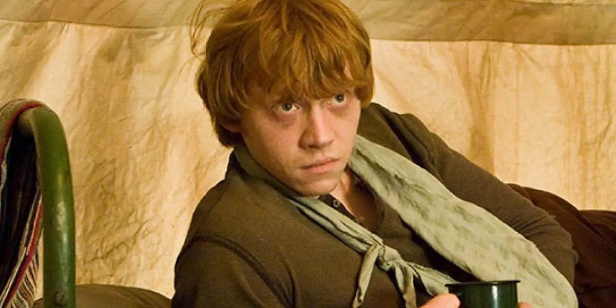 Ron Weasley in the tent in Harry Potter and The Deathly Hallows: Part One.